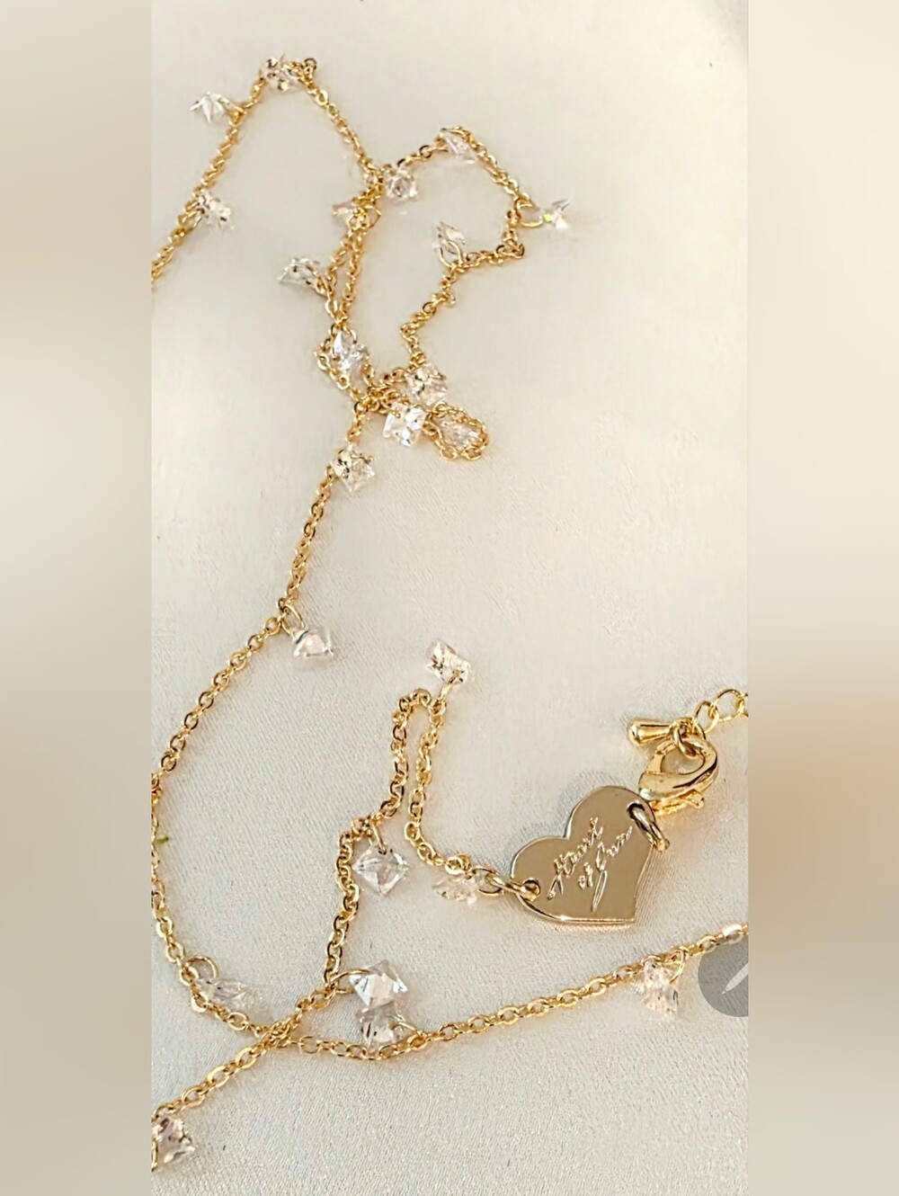 Heart of Sun Crystal Necklace Square Crystals Goldtone Chain, Worn In 3 Designs